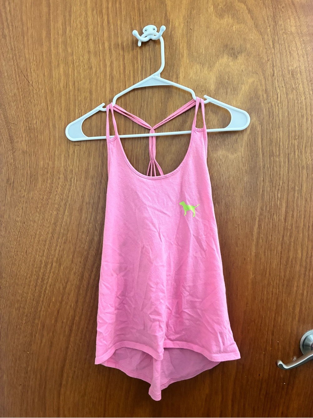 PINK Victoria's Secret Neon Pink Strappy Tank with Lime Logo